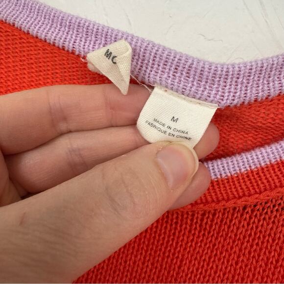 Moth Anthropologie Orange Lavender Trim Crew Neck Sweater Womens M Preppy - Picture 6 of 9